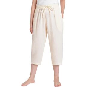 Weintee Women's Cotton Gauze Capris with Pockets for Summer