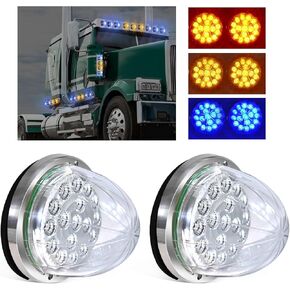 2 Pcs 3.5'' Watermelon Lights Dual Revolution Amber Turn Signal Marker Interior Dome Lights to Purple Auxiliary Lamps with Clear Lens Flush Mount Stainless Bezel for Semi Truck Trailer