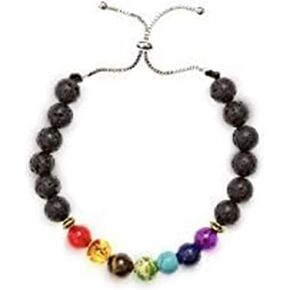 Believe London Chakra Bracelet With Jewelry Bag & Meaning Card | Adjustable Bracelet To Fit Any Wrist | 7 Chakra Natural Stone | Healing Reiki Yoga (Silver Chain Bracelet)