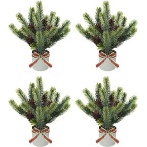 4 Pack Poinsettias Artificial Christmas Flowers, Tabletop Small Christmas Potted Flowers with Berries Pinecones Mini Christmas Tree for Tabble Centerpiece Home Office Garden Party Decor