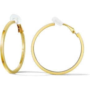 FAN&LOUIS Clip On Hoop Earrings Women,14K Gold Women's Clip-On Earrings Large Hoops Trendy for Non-Pierced Ears Lightweight