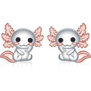 Cute Axolotl Earrings for Women - 925 Sterling Silver Axolotl Stud Earrings Cute Animal Earring Stud Hypoallergenic Jewelry Gifts for Women