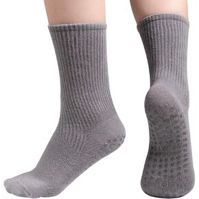 Yoga Crew Grip Socks for Women, Long Pilates Socks Non Slip with Grippers, Athletic Socks with Grip