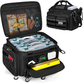 Fishing Tackle Bags, Portable Water-Resistant Fishing Tool Storage Bag with Padded Shoulder Strap and Non-Slip Base for Saltwater or Freshwater Fishing (TRAY NOT INCLUDE)