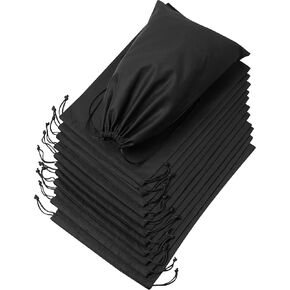 DR Black Cotton Drawstring Bags, Reusable Washable, For Shoes Storage Pantry Wardrobe (10 x 15 inch - 12 pack)