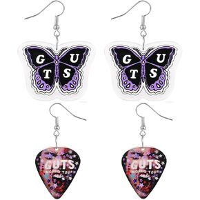 Guts Drop Earrings Set, Olivia World Tour Butterfly Earrings, Purple Inspired Teardrop Dangle Earrings for Women Fans Jewelry Gift, 2 Pairs