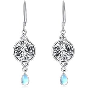 Cherry Blossom Earrings 925 Sterling Silver Hypoallergenic Moonstone Dangle Drop Earrings Cherry Blossom Jewelry Gifts for Women