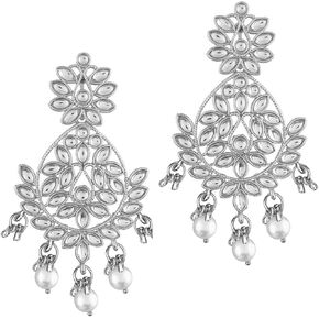 Aheli Indian Chandelier Pearl Beaded Dangle Big Earrings Ethnic Wear Bollywood Style Perfect for Wedding, Party Fashion Jewelry Gift for Women
