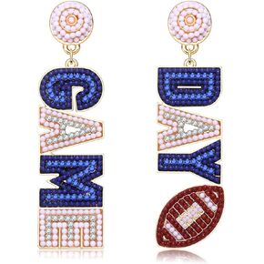 Football Earrings for Women Beaded Game Day Earrings Rhinestone Football Team Drop Dangle Earrings Football Mom Accessories Sports Jewelry Gifts