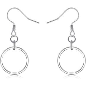 Silver Circle Earrings-Silver Dangle Earrings for Women Hypoallergenic Small Hoop Earrings Round Geometric Earrings Boho Earrings for Women Trendy