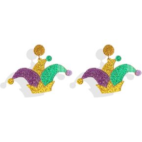 Mardi Gras Earrings for Women Beaded Champagne Bottle Earrings Mardi Gras Outfit Shirts Mask Accessories for Women Holiday Jewelry Gifts