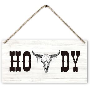 الديكور الغربي، Howdy البقرة الجمجمة الخشب لوحة علامة معلقة ديكور جدار الباب، علامة Howdy، ديكور غرفة المنزل الغربي، ديكور النوم الغربي، 12x6 بوصة الجدار الأقواس