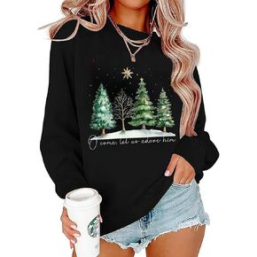 LLHXRUI Women Christmas Tree Tis The Season to Sparkle Print Sweatshirt Casual Color Block Splicing Christmas T Shirts Top