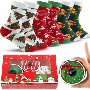 Geyoga 3 Pairs Christmas Donut Socks for Women Funny Cupcake Socks Xmas Socks for Women Novelty Crew Socks Christmas Gifts Donut Lover Gifts