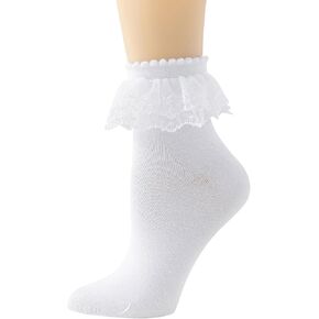 Lace Ruffle Frilly Socks for Women, Lace Ankle Socks with Double Layer Lace