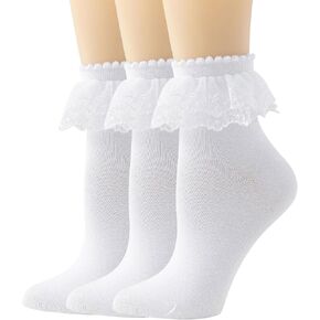 Lace Ruffle Frilly Socks for Women, Lace Ankle Socks with Double Layer Lace in Kuwait