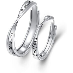 925 Sterling Silver Matching Rings for Couples Cubic Zircon Sun/Moon/Star Love Ring Adjustable Size 7/10 Couple Rings Carved I LOVE YOU Promise Rings Engagement Ring for Women Men