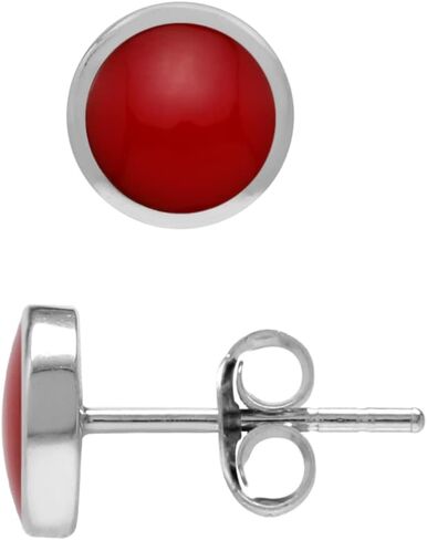 Silvershake 6MM Round Shape Cabochon Stones or Inlay White Gold Plated or Yellow Gold Plated 925 Sterling Silver Bezel Set Stud Earrings Jewelry for Women or Teens in Saudi Arabia