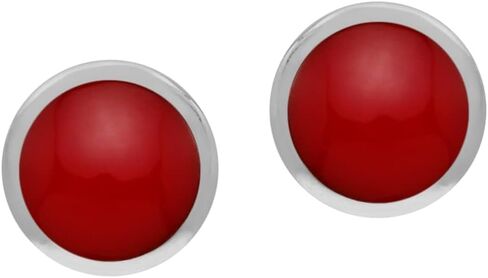 Silvershake 6MM Round Shape Cabochon Stones or Inlay White Gold Plated or Yellow Gold Plated 925 Sterling Silver Bezel Set Stud Earrings Jewelry for Women or Teens in Saudi Arabia