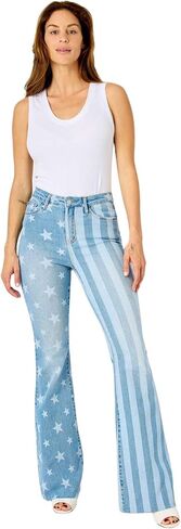 Judy Blue 'The Americana' Flare Jeans - High Waist, Patriotic Stars & Stripes, Stretch Denim 88695- in Kuwait