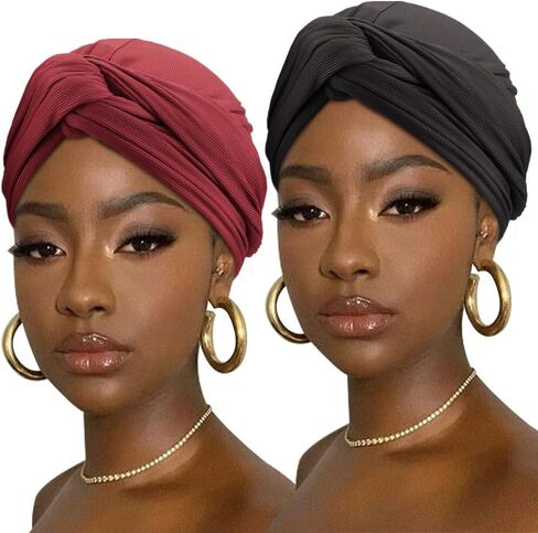African Turban for Women Knotted Hair Wraps for Turban Head Scarf for Black Women Hair Cancer Chemo Headwear Cap in Kuwait