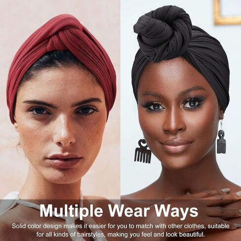 African Turban for Women Knotted Hair Wraps for Turban Head Scarf for Black Women Hair Cancer Chemo Headwear Cap in Kuwait