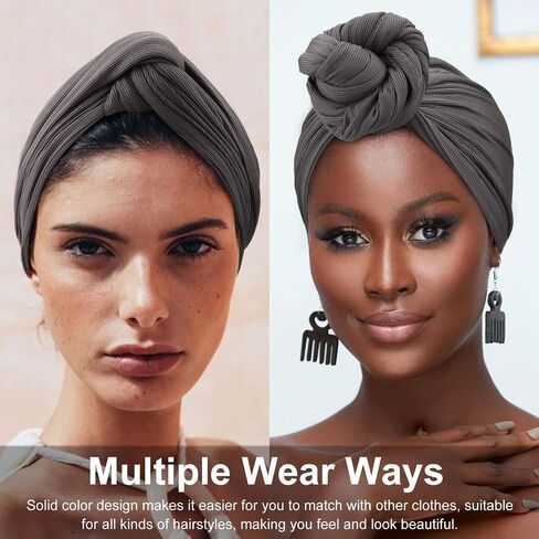 African Turban for Women Knotted Hair Wraps for Turban Head Scarf for Black Women Hair Cancer Chemo Headwear Cap in Kuwait