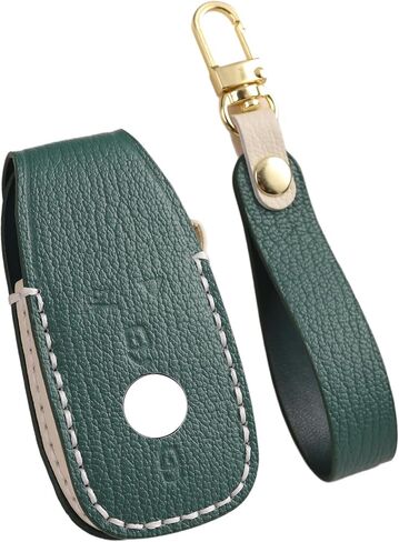 Genuine Leather Key Fob Cover Case for Mercedes-Benz A E S C GLE GLC EQB EQC GLA GLS AMG G63 250 300 2020-2024 Key Holder (Green) in Kuwait