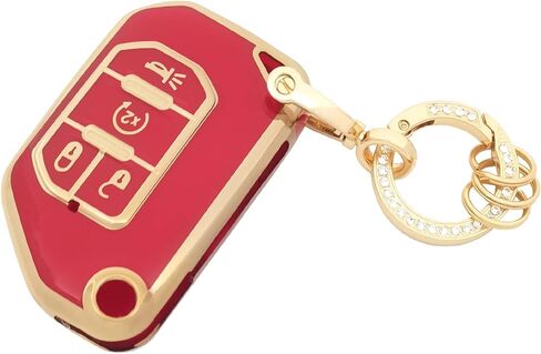 Key Fob Cover for Jeep with Keychain Soft TPU Car Key Shell Case Protector Compatible with Jeep 2020 2021 Gladiator JT Sahara JLU 2018-2021 Jeep Wrangler JL JLU Rubicon (White) in Kuwait