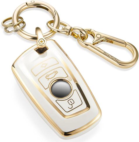 غطاء مفتاح BMW Key Fob مع سلسلة مفاتيح معدنية متينة مقاومة للخسارة، حافظة ناعمة على شكل Spuare عصرية لمفتاح BMW الذكي الكلاسيكي (ذهبي، A1) in Kuwait