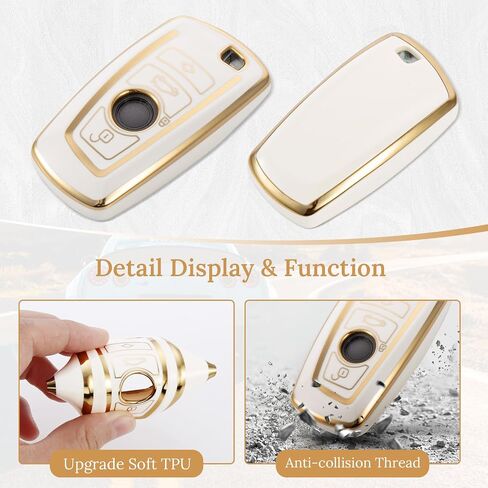 غطاء مفتاح BMW Key Fob مع سلسلة مفاتيح معدنية متينة مقاومة للخسارة، حافظة ناعمة على شكل Spuare عصرية لمفتاح BMW الذكي الكلاسيكي (ذهبي، A1) in Kuwait
