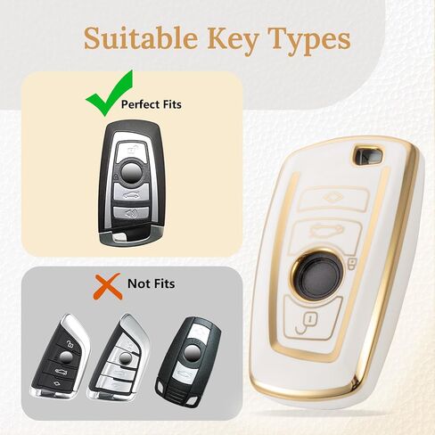 غطاء مفتاح BMW Key Fob مع سلسلة مفاتيح معدنية متينة مقاومة للخسارة، حافظة ناعمة على شكل Spuare عصرية لمفتاح BMW الذكي الكلاسيكي (ذهبي، A1) in Kuwait