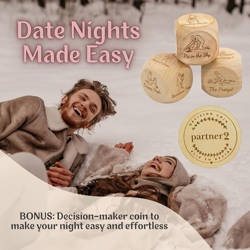 Deluxe Date Night Dice Game - Fun Romantic Couples Game - 5 Engraved Dice, Decision Coin, Board, & Carry Bag for Anniversaries, Birthdays, Weddings - Food Decision Dice for Girlfriend Wife Husband BFF in Saudi Arabia