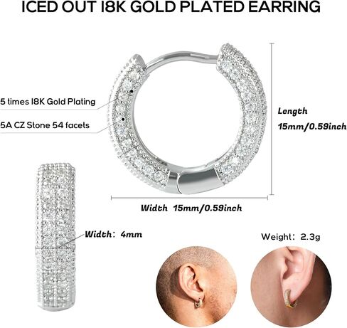 HELLOICE Hoop Earrings Iced Out Cubic Zirconia Huggie Cartilage Cuff Diamond Hypoallergenic Round Circle Earrings Hoop Earrings 5A CZ Stones Lightweight for Men in Saudi Arabia