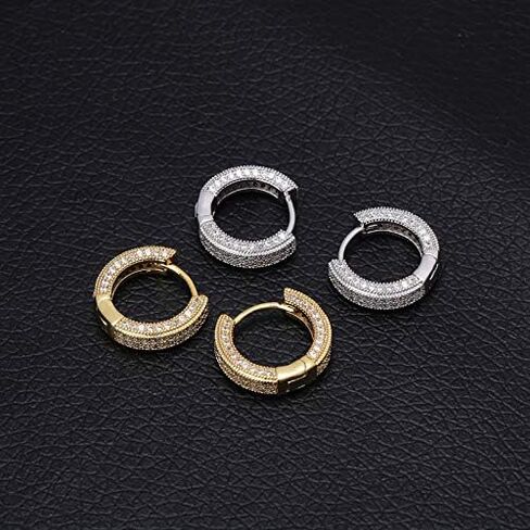 HELLOICE Hoop Earrings Iced Out Cubic Zirconia Huggie Cartilage Cuff Diamond Hypoallergenic Round Circle Earrings Hoop Earrings 5A CZ Stones Lightweight for Men in Saudi Arabia