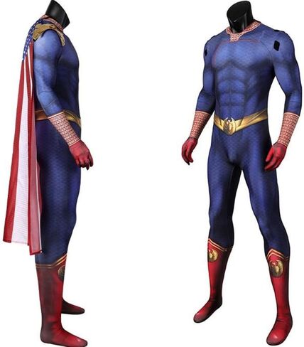 Mens Homelander Costume Jumpsuit 2024 Boy S4 Cosplay Bodysuit with Cloak Halloween Outfits, SPN71200 in Saudi Arabia