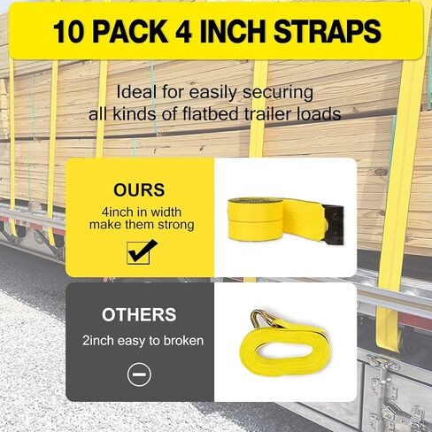 4" x30' Winch Straps with Flat Hook Flatbed Tie Downs Truck Straps 15400lbs Load Capacity Cargo Control for Flatbeds, Trucks, Trailers, Farms, Rescues, Tree Saver, Yellow(10 Pack) in Saudi Arabia