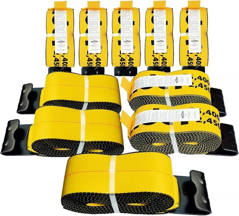 4" x30' Winch Straps with Flat Hook Flatbed Tie Downs Truck Straps 15400lbs Load Capacity Cargo Control for Flatbeds, Trucks, Trailers, Farms, Rescues, Tree Saver, Yellow(10 Pack) in Saudi Arabia