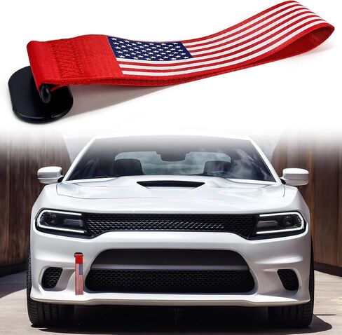 TOPUS Decorative car Racing Tow Strap red, Universal JDM Tow Straps for Front Rear Bumper Tow Hook Cover Decoration with Strong Adhesive（American Flag） in Saudi Arabia