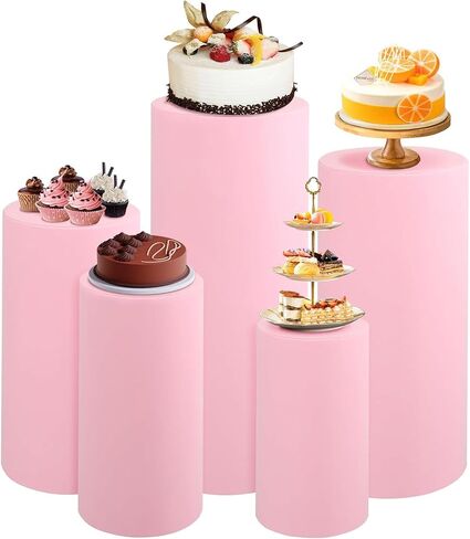 3 Pcs Party Cylinder Stand Covers, Spandex Pedestal Cover, Assorted Size Elastic, Tree Stump Cylinder Covers for Metal Cylinder Pedestal Stands Wedding, Only Contains Cylinder Covers (Wood Color) in Saudi Arabia