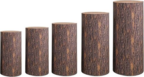 3 Pcs Party Cylinder Stand Covers, Spandex Pedestal Cover, Assorted Size Elastic, Tree Stump Cylinder Covers for Metal Cylinder Pedestal Stands Wedding, Only Contains Cylinder Covers (Wood Color) in Saudi Arabia