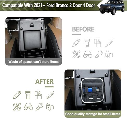 Center Console Organizer Molle Pouches for Ford Bronco Accessories 2021 2022 2023 2024 2025 Molle Panel Armrest Organizer EDC Tool Pouch Multi-Purpose Gadget Tool Gear Bag, Black in Kuwait