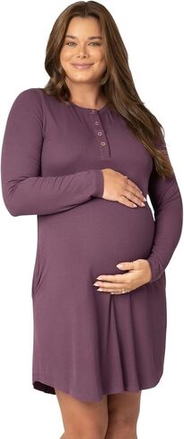 Kindred Bravely Riley Ribbed Maternity & Nursing Nightgown | Long Sleeve Postpartum Pajamas in Kuwait
