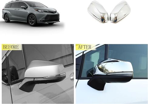 Side View Mirror Cover Compatible With Toyota Sienna 2021 2022 2023 2024 Rearview Mirror Trims Exterior Car Accessories ABS 2PCS(Glossy Chrome Style) in Saudi Arabia
