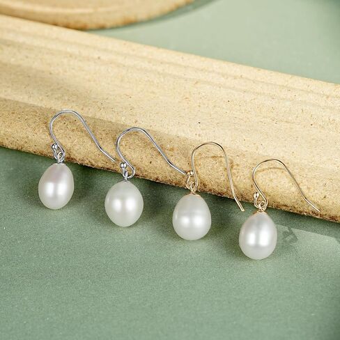 Freshwater Pearl Drop Earrings for Women, Sterling Silver Pearl Dangle Earrings Wedding Jewelry Gift for Bride Bridesmaid in Kuwait