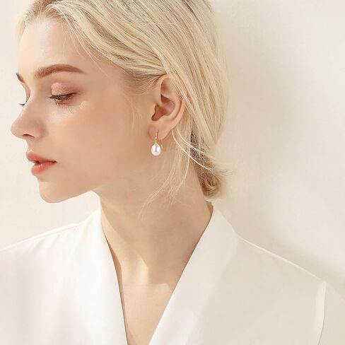 Freshwater Pearl Drop Earrings for Women, Sterling Silver Pearl Dangle Earrings Wedding Jewelry Gift for Bride Bridesmaid in Kuwait