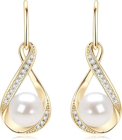 Freshwater Pearl Drop Earrings for Women, Sterling Silver Pearl Dangle Earrings Wedding Jewelry Gift for Bride Bridesmaid in Kuwait