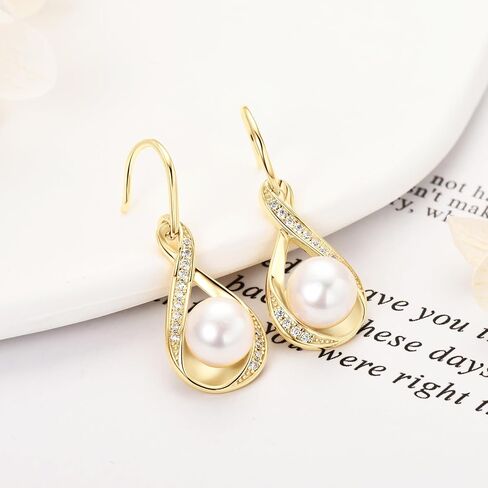Freshwater Pearl Drop Earrings for Women, Sterling Silver Pearl Dangle Earrings Wedding Jewelry Gift for Bride Bridesmaid in Kuwait