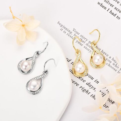 Freshwater Pearl Drop Earrings for Women, Sterling Silver Pearl Dangle Earrings Wedding Jewelry Gift for Bride Bridesmaid in Kuwait
