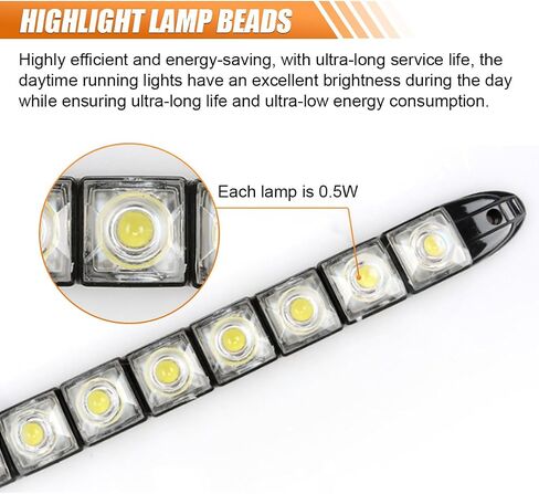 2PCS Daytime Running Strip Lights, Daylight Driving Weatherproof Decoration Light Kit, High Power Clearance Light, Flexible Bright Spot Fog Lamp, Auto Accessories Fit Most Cars (White) in Kuwait